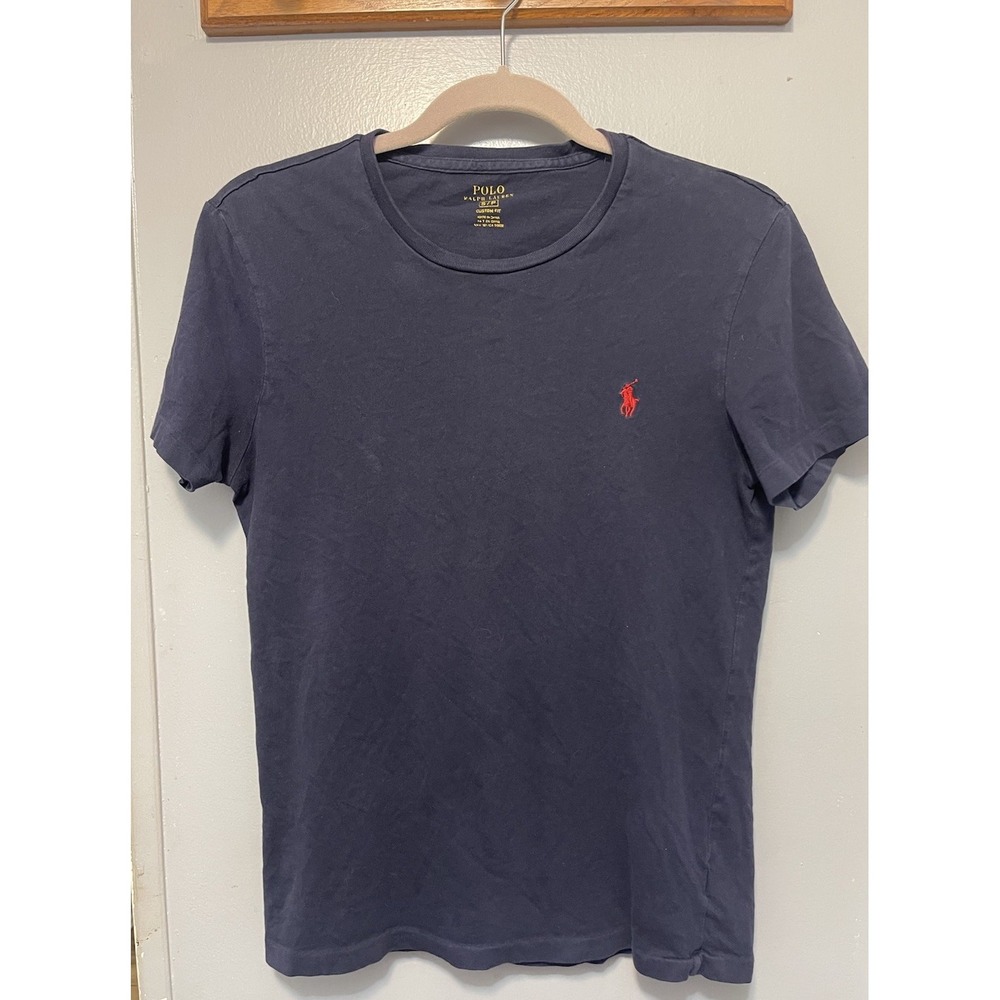 Polo Ralph Lauren Womens Crewneck T-Shirt, Navy/Red Pony Size Small Petite